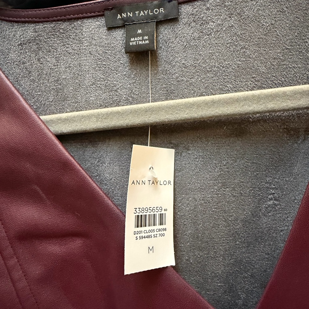 Ann Taylor Wine Faux Leather V-Neck Top - Picture 2 of 3